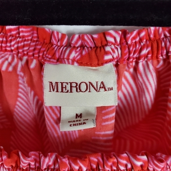 Merona red and pink leaves off shoulder dress - Picture 4 of 7